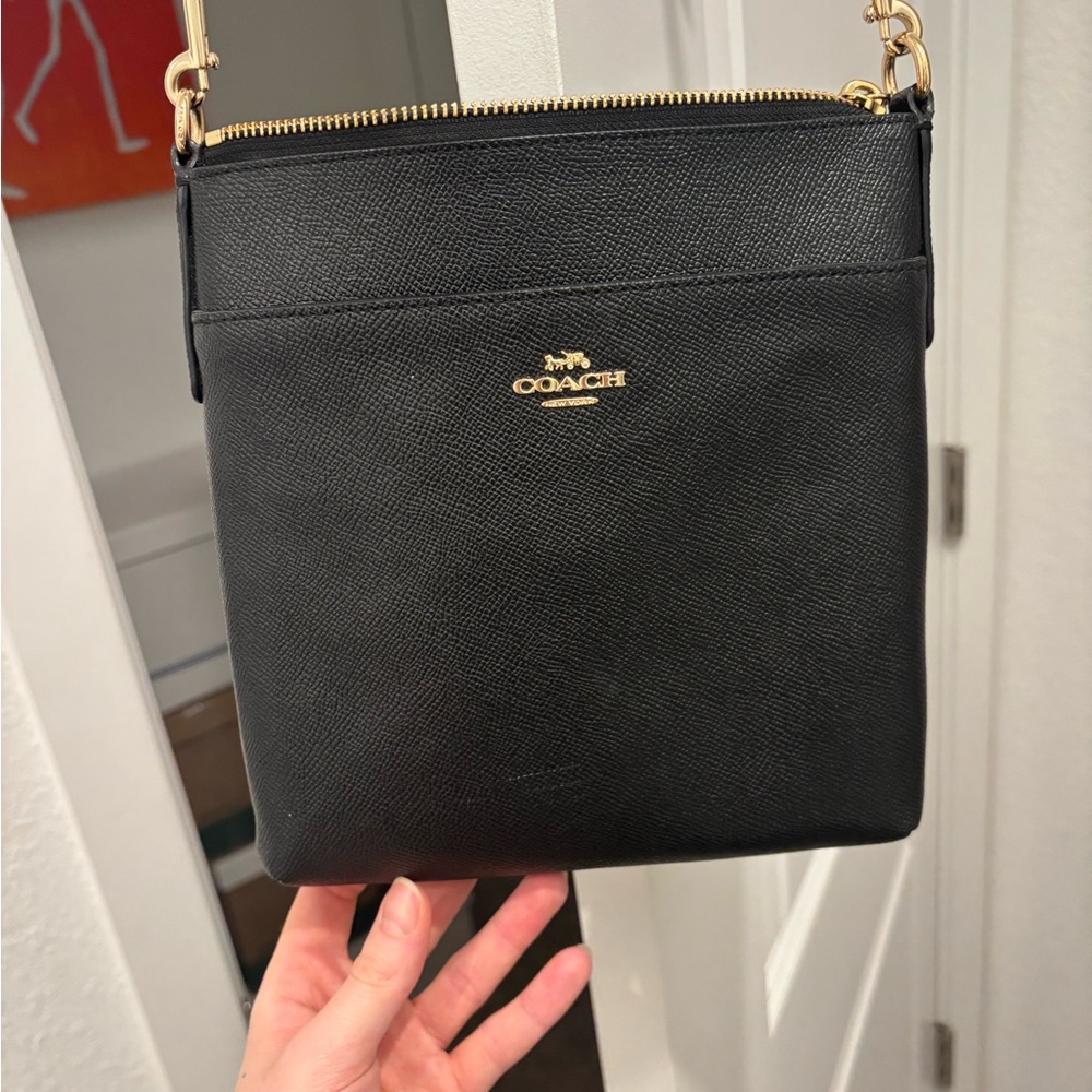 Coach Black Leather Crossbody Bag with Gold Logo